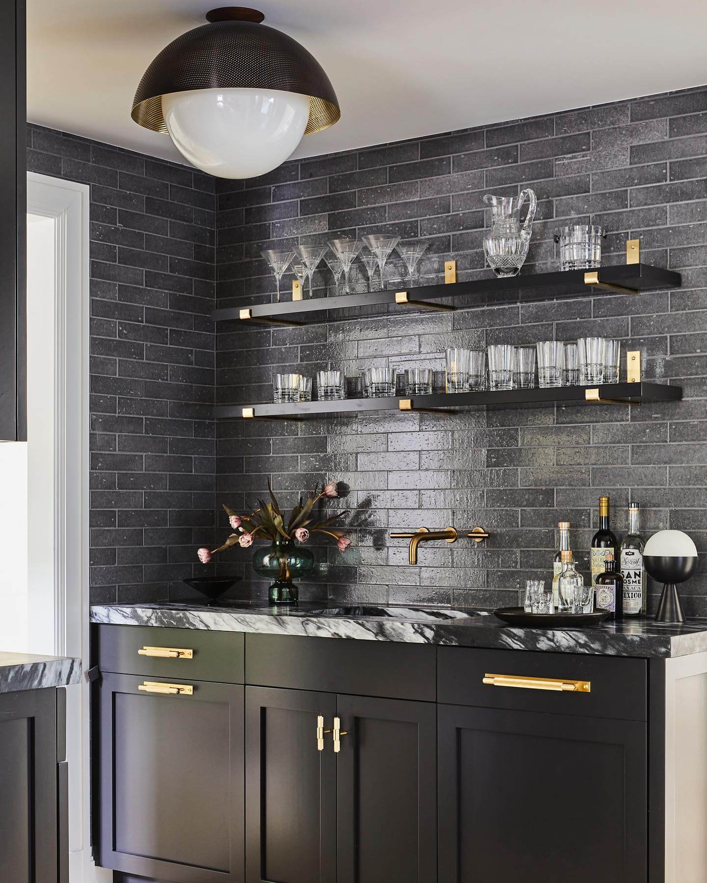 Contrast with a Black Subway Tile Backsplash