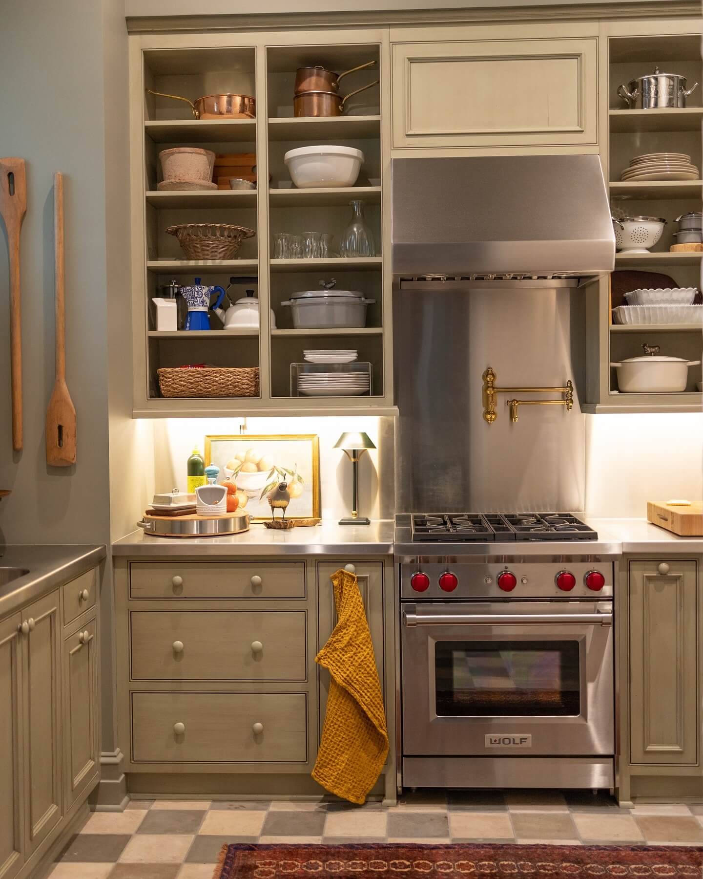 Mix Textures on Open Shelving with Copper and Ceramics