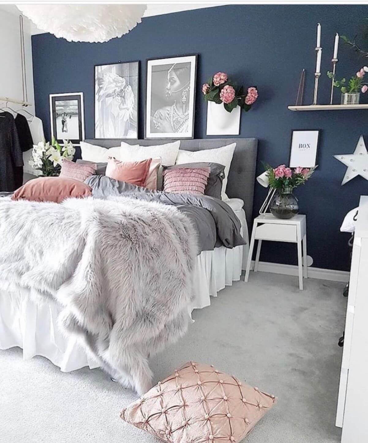 Textured Pink Pillow Adds a Soft Touch to Navy Bedding