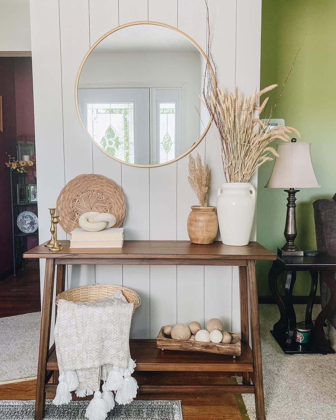 Dried Wheat Stalks Add Organic Height to a Cream Vase