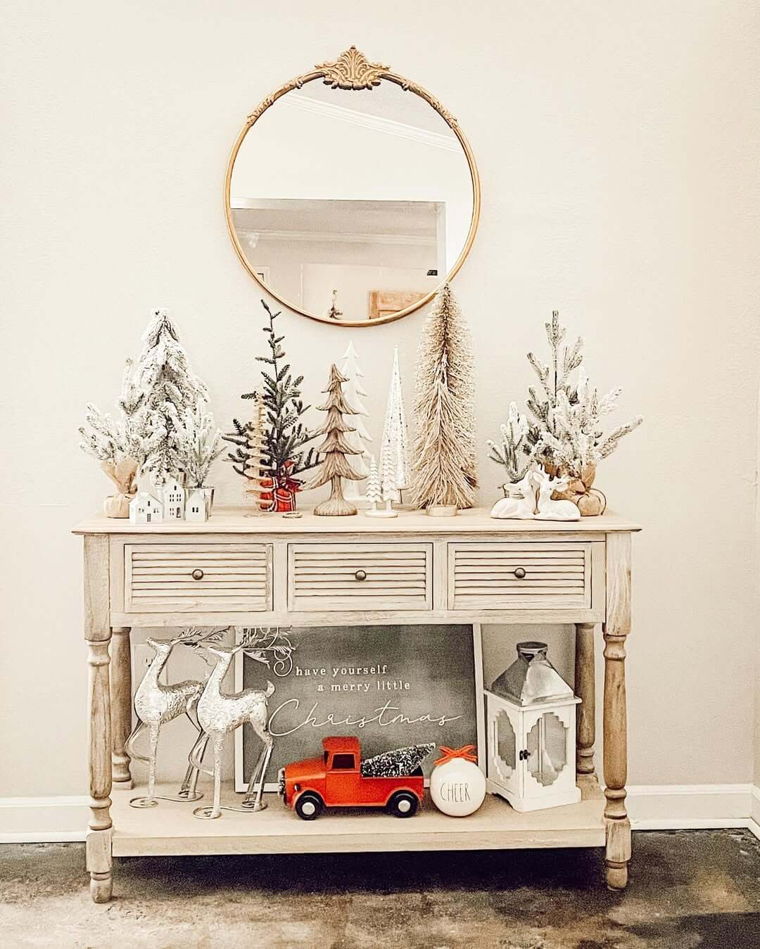 Grouped Miniature Trees Add Festive Height and Texture