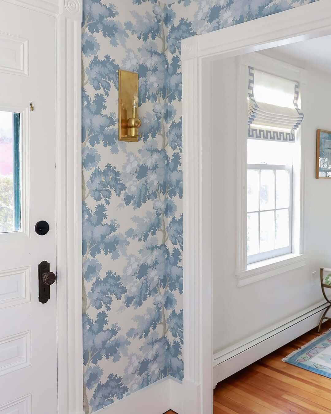 Blue Tree Canopy Wallpaper Creates an Enchanted Entryway