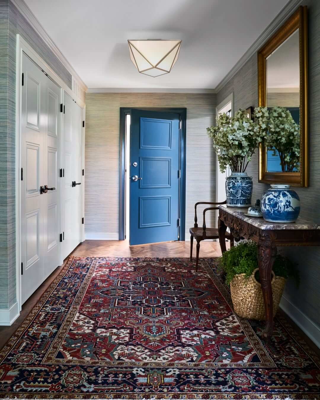 Textured Grasscloth Wallpaper for a Natural Entryway