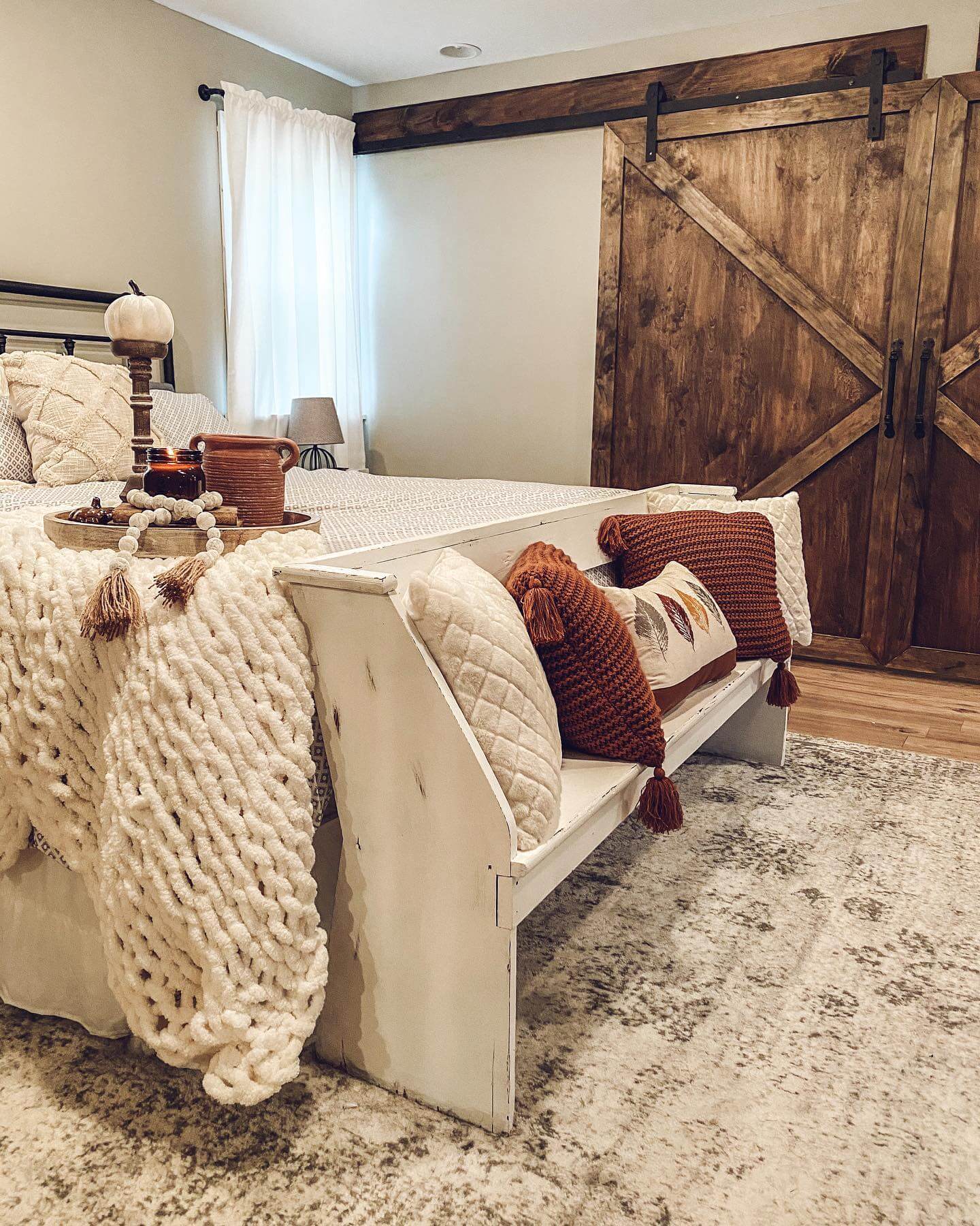 Distressed White Bench Adds Layered Texture