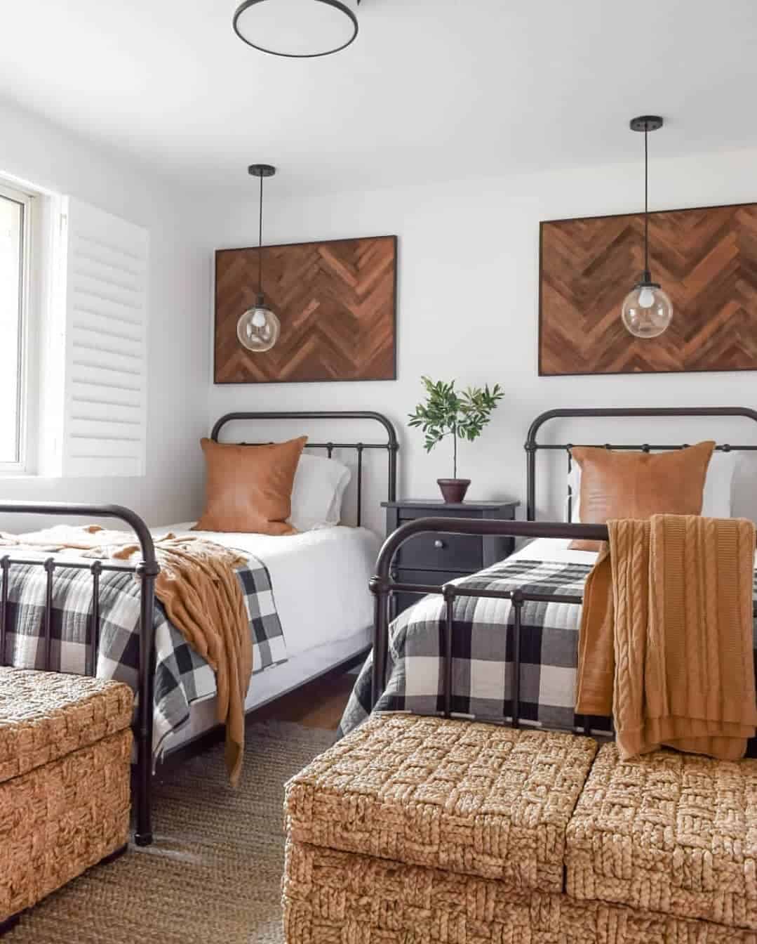 Wood Herringbone Panels Frame Farmhouse Beds