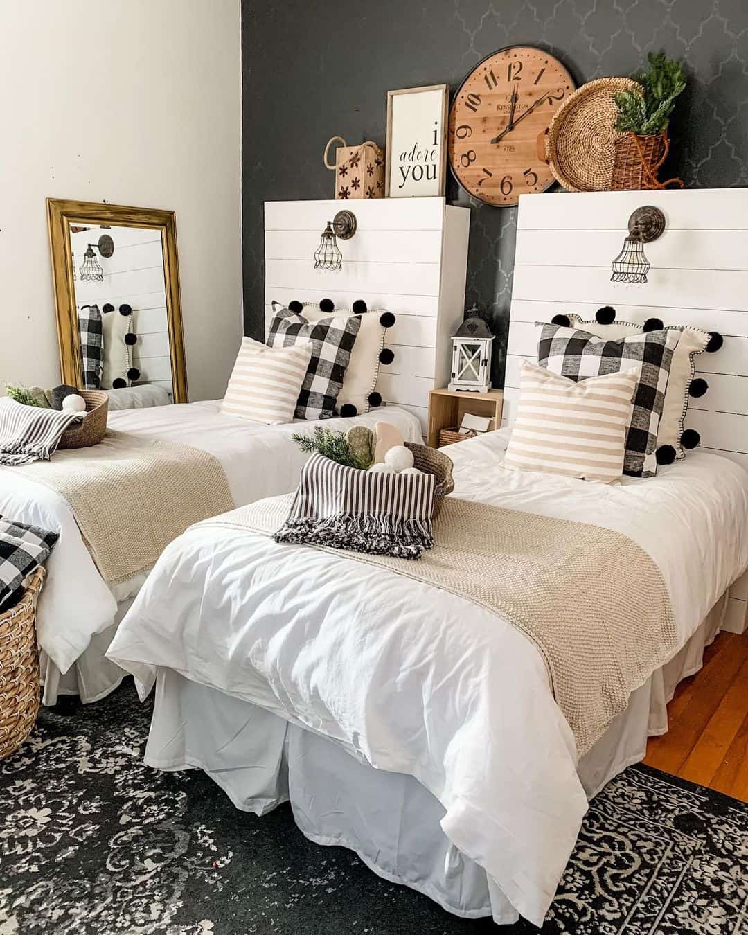 White Shiplap Headboards Frame Cozy Twin Beds