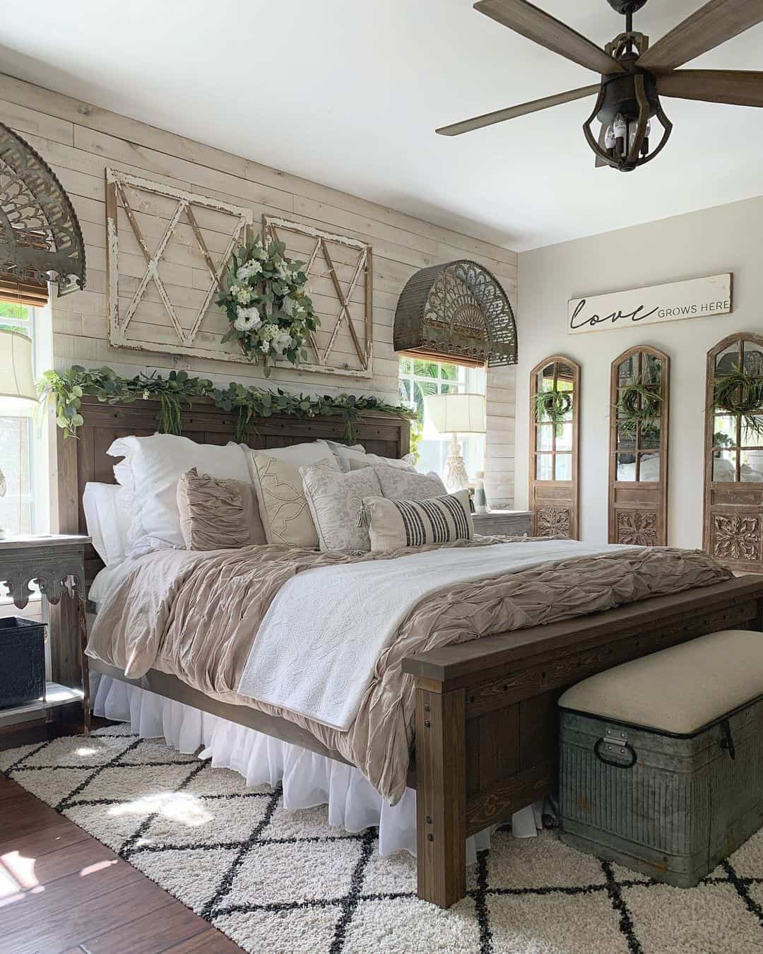 Distressed Window Panes Frame a Floral Wreath