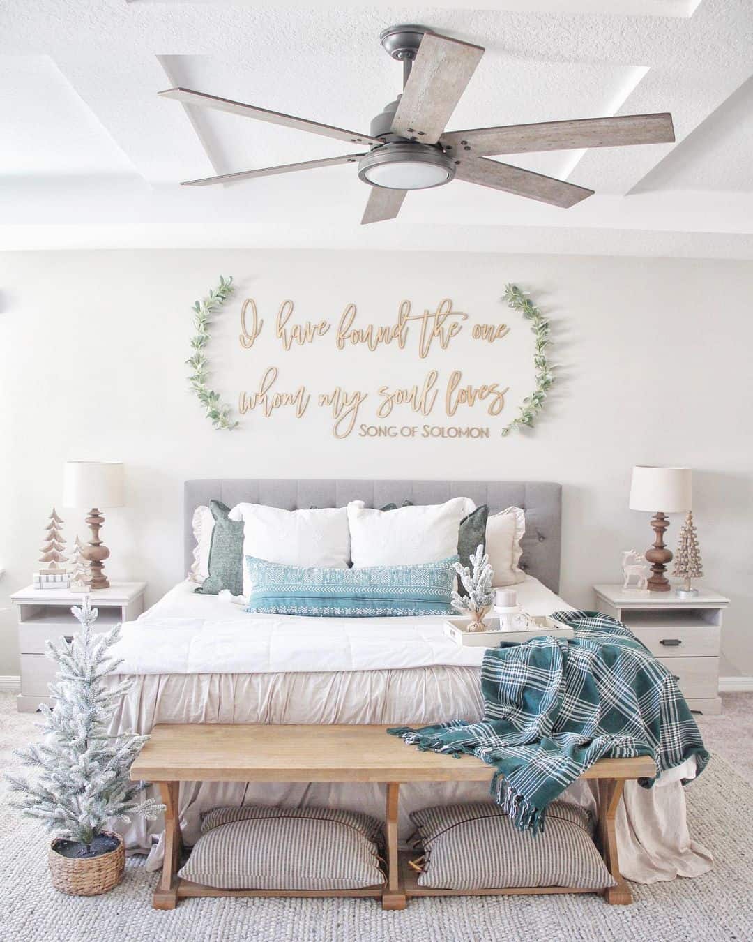 Wooden Script Art Adds a Personal Touch Above the Bed