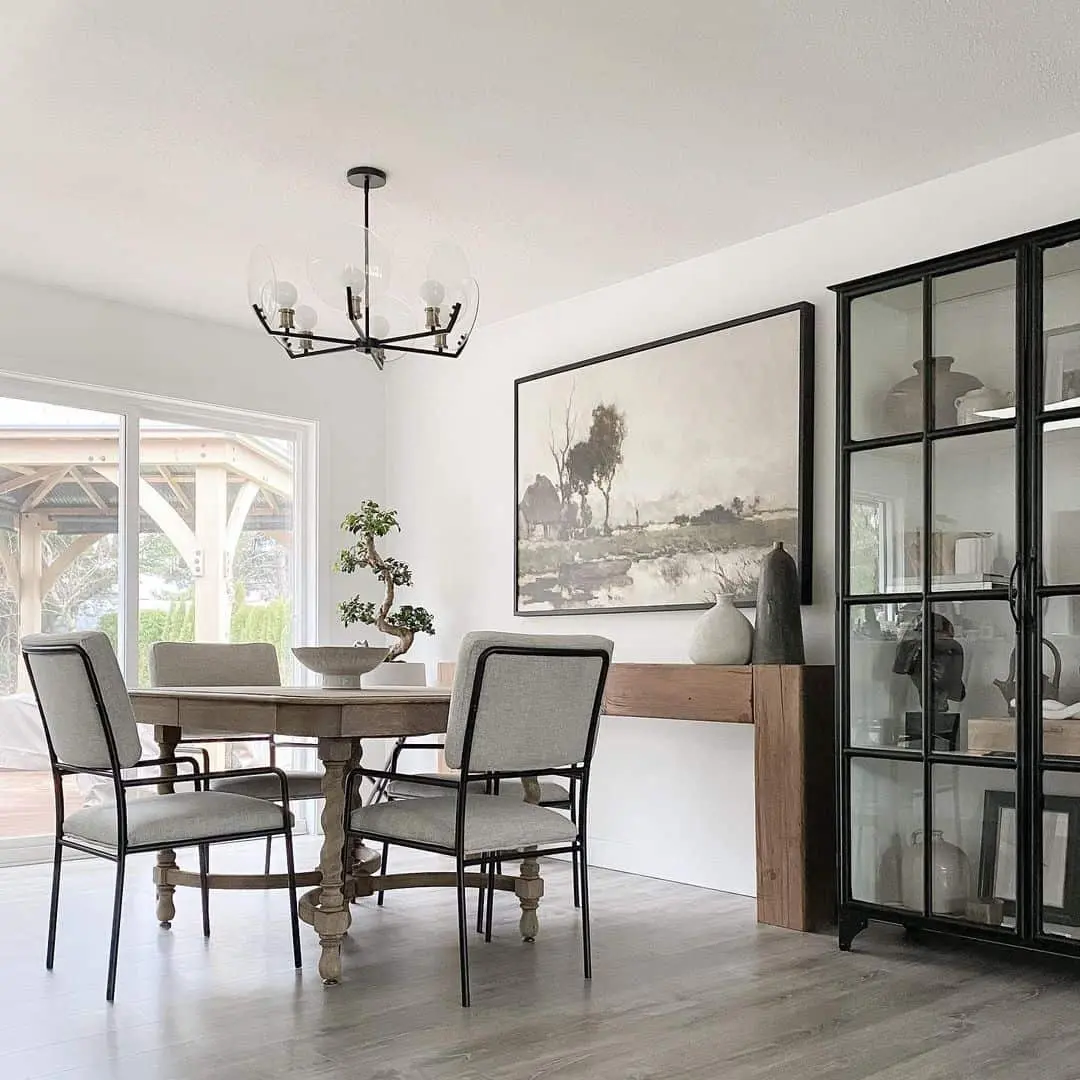 Oversized Landscape Art Anchors the Dining Room Wall