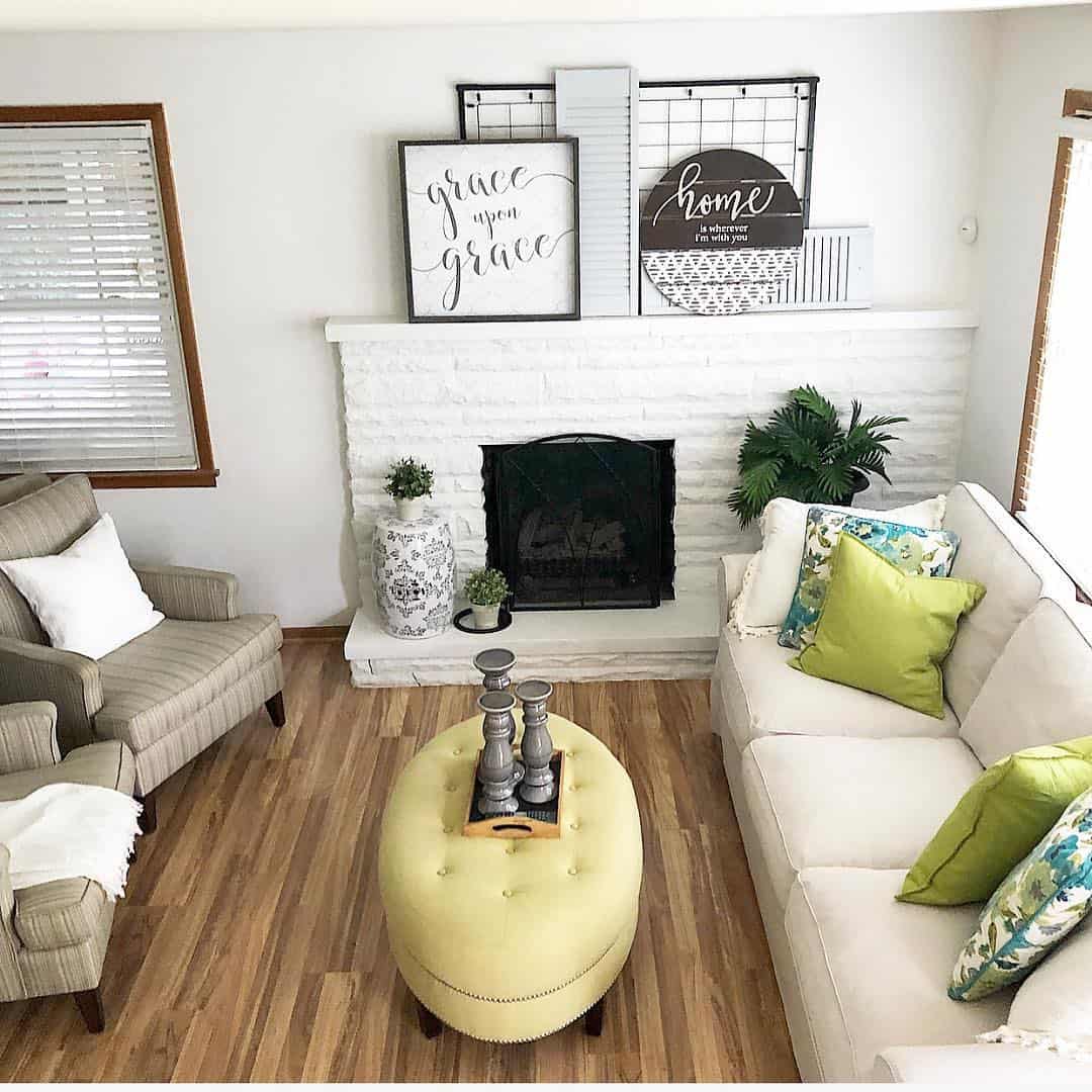 Ceramic Garden Stool Adds Pattern to Fireplace Hearth