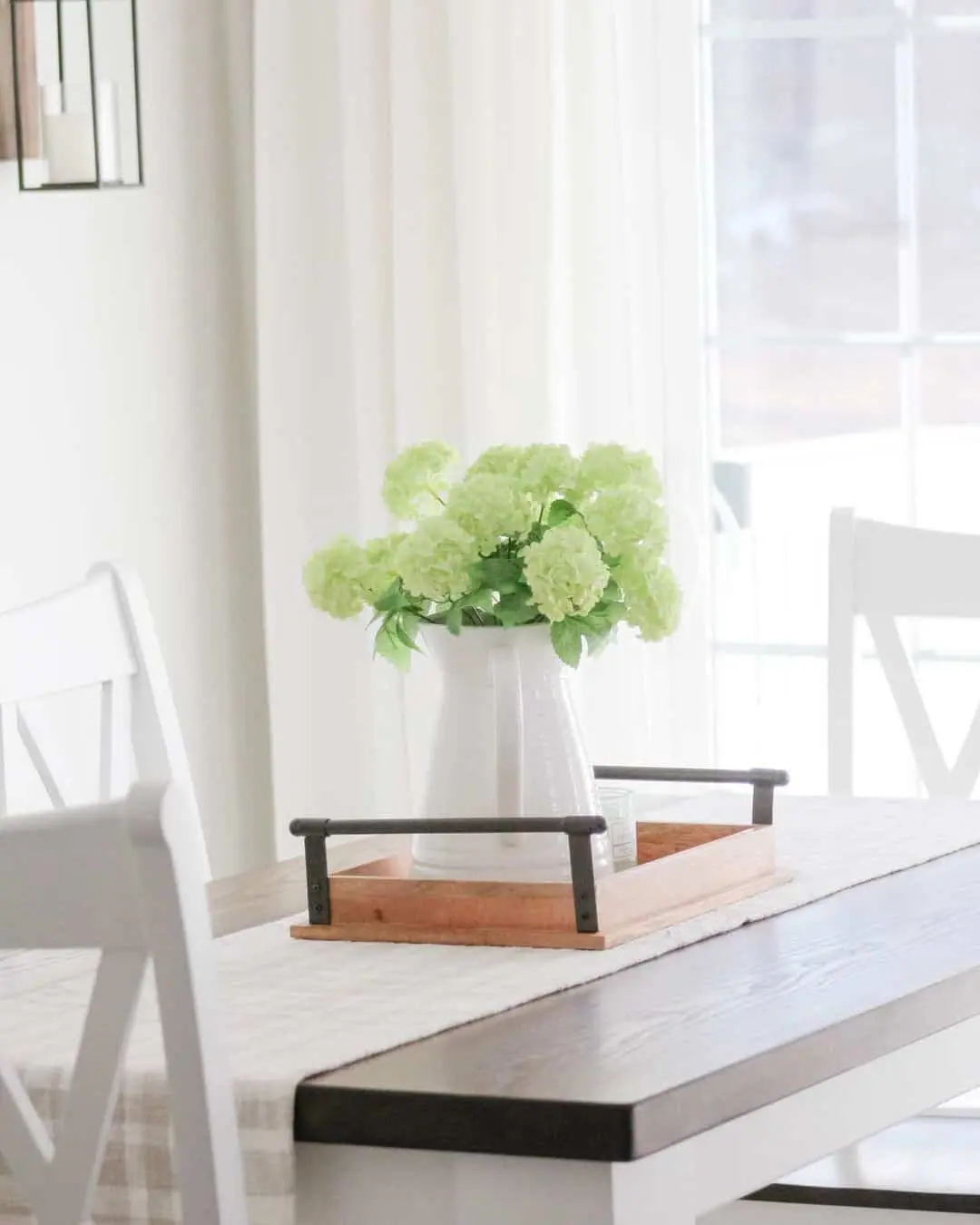 Wooden Tray with Dark Handles Holds Greenery on Your Table