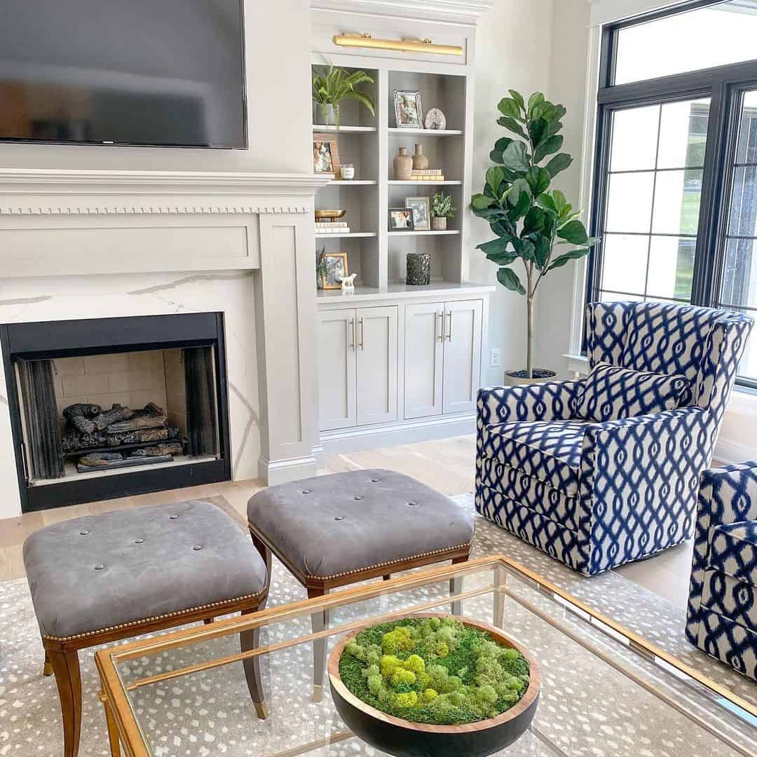 Built-in Shelving Adds Decorative Storage Around Fireplace