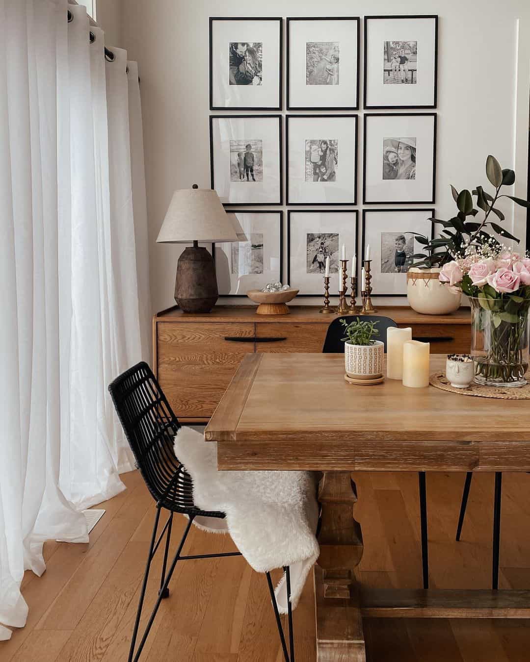 Grid of Nine Black-Framed Photos Adds Personal Gallery Wall
