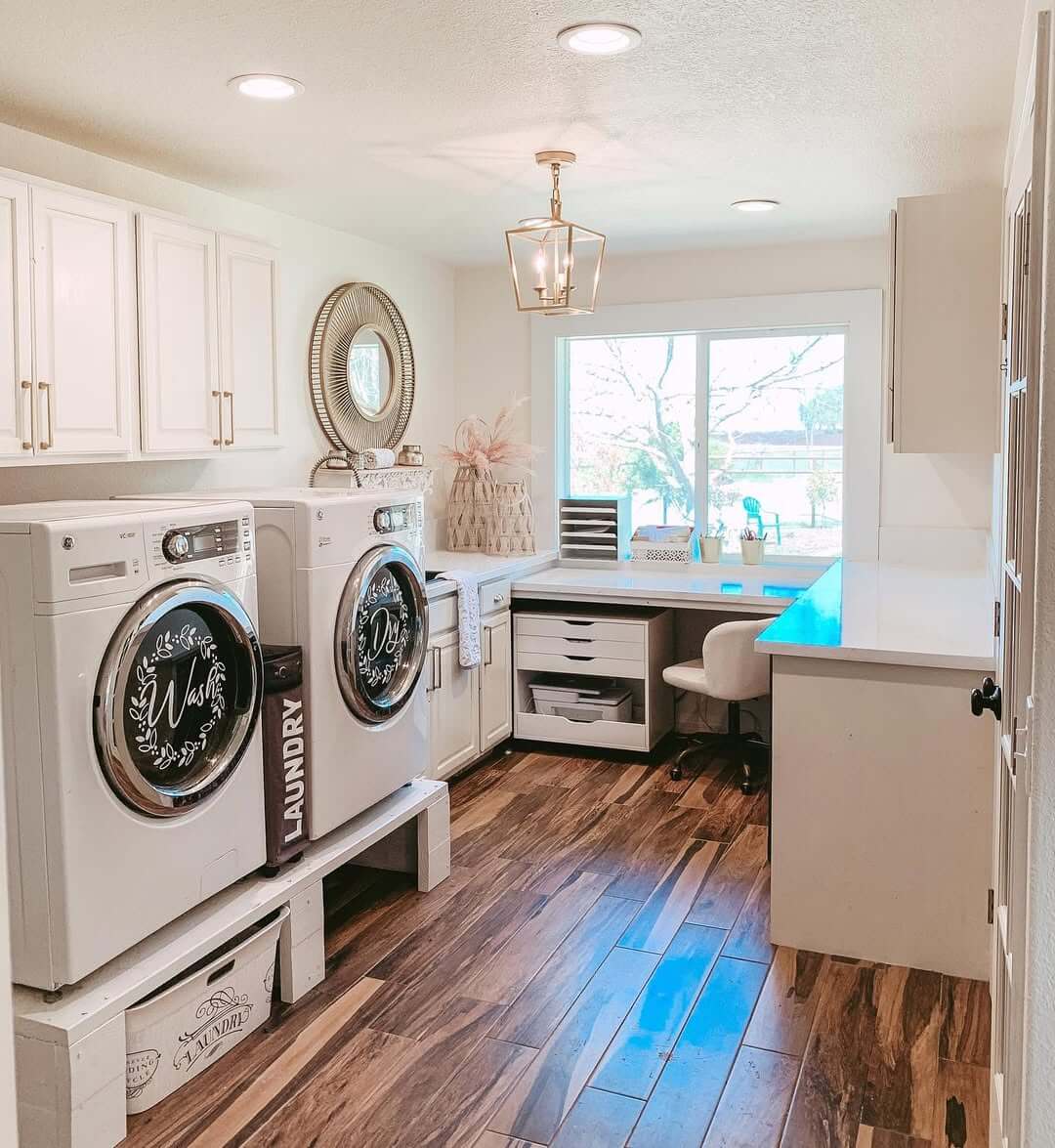 Raised Washer Pedestals Create Hidden Storage