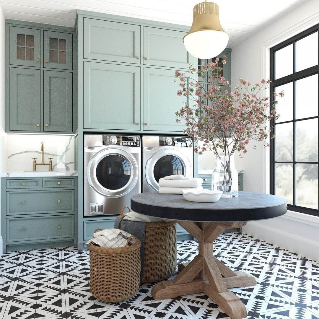 Two-Tone Cabinetry Creates a Custom Laundry Zone