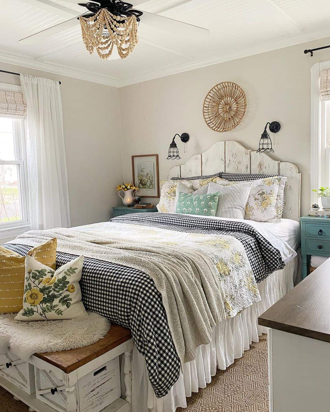 Distressed White Headboard for Rustic Appeal
