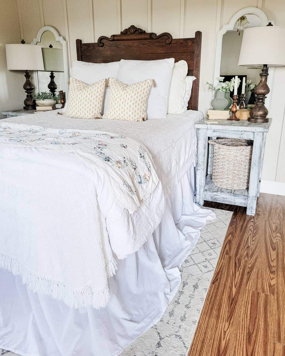 Dark Wood Headboard with Ornate Carvings