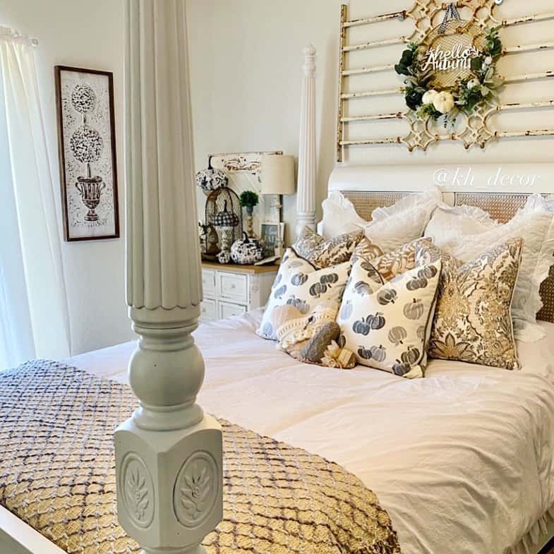 Tiered Ladder Display for Seasonal Wreaths Above Bed