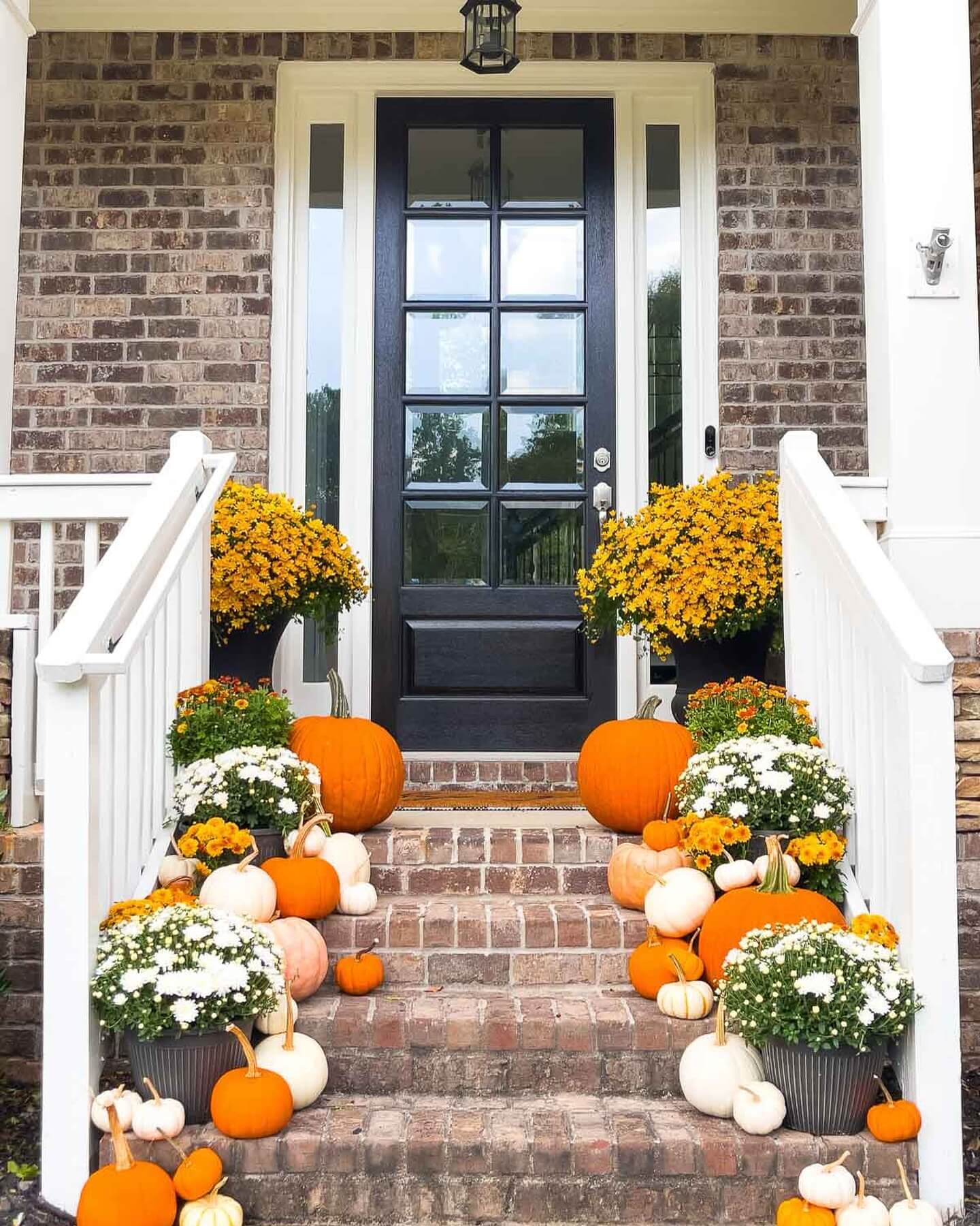 Varying Pumpkin Sizes Create a Festive Staircase Display
