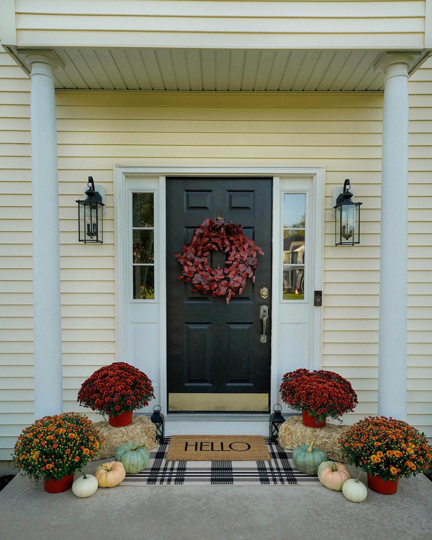 Hay Bales Add Rustic Height for Autumn Mum Displays