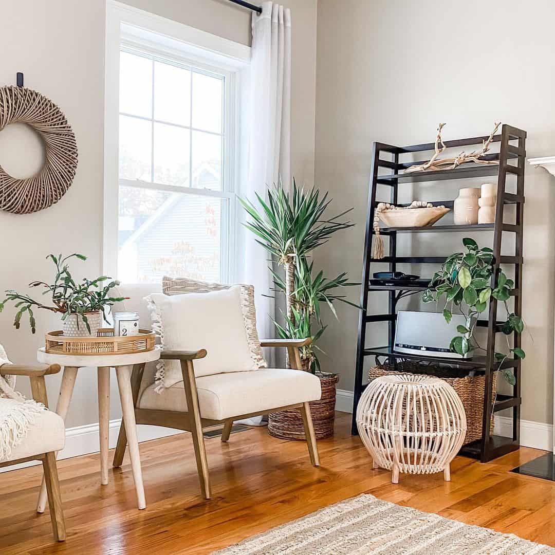 Style Your Ladder Bookshelf with Natural Wood and Ceramic Accents