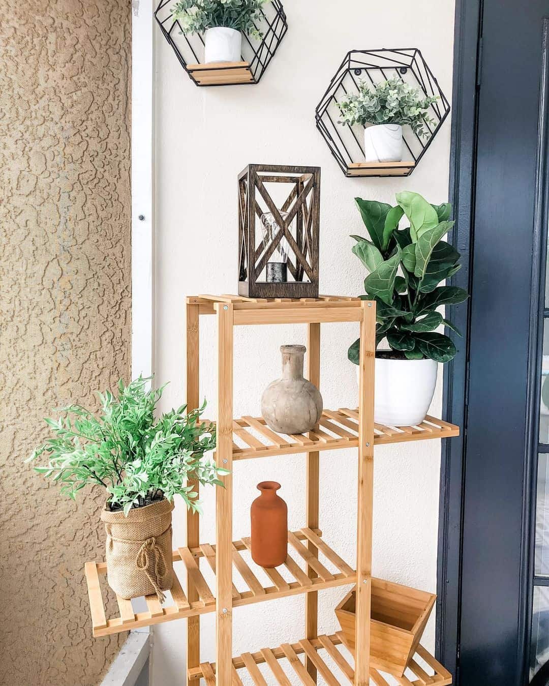 Bamboo Tiered Shelf Displays Greenery and Earthy Vases