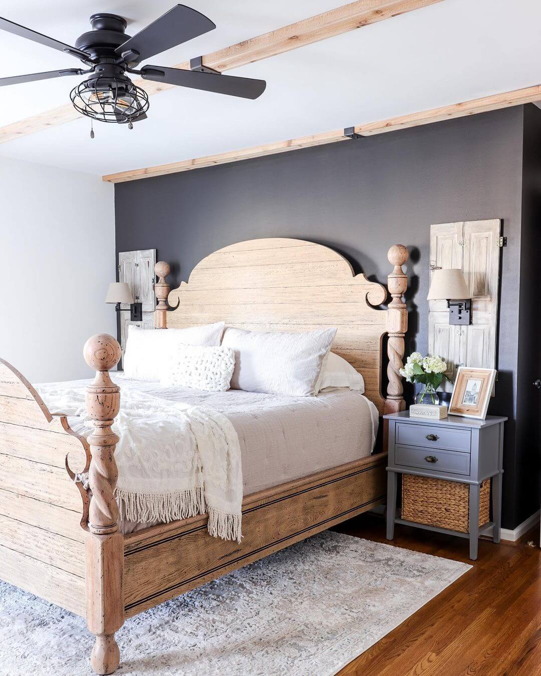 Whitewashed Headboard with Romantic Carved Details