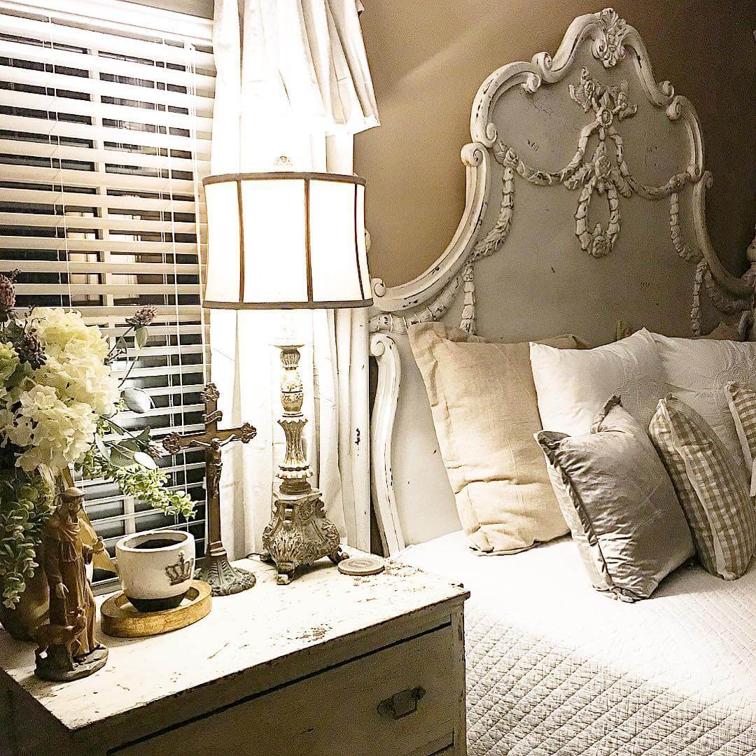 Ornate Bedside Lamp with Antiqued Finish