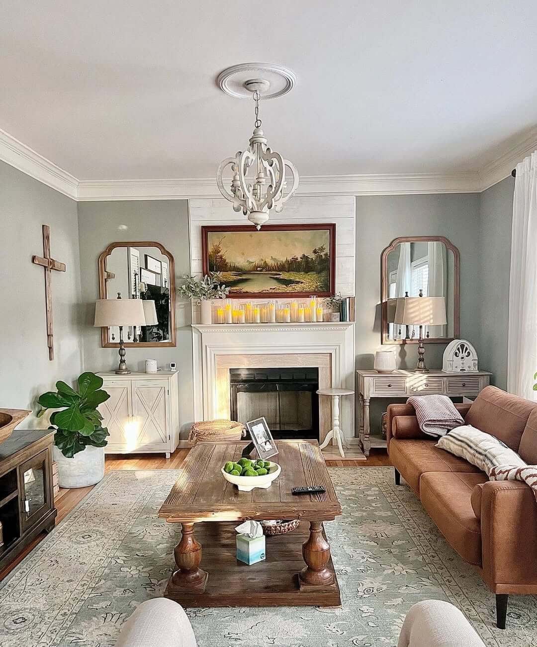 Ornate Mirrors Flank the Fireplace Mantelpiece