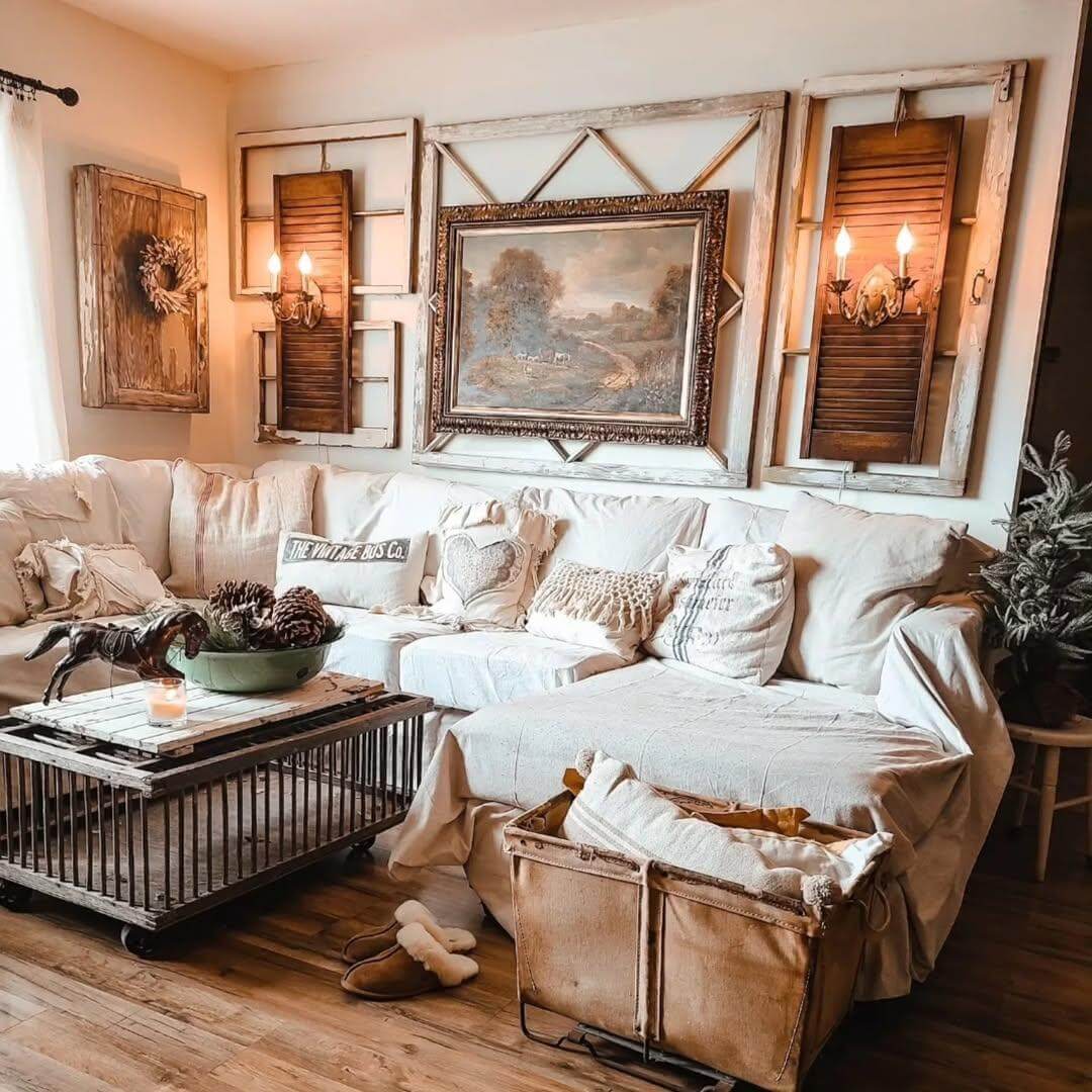 Antique Window Frames Create a Layered Gallery Wall