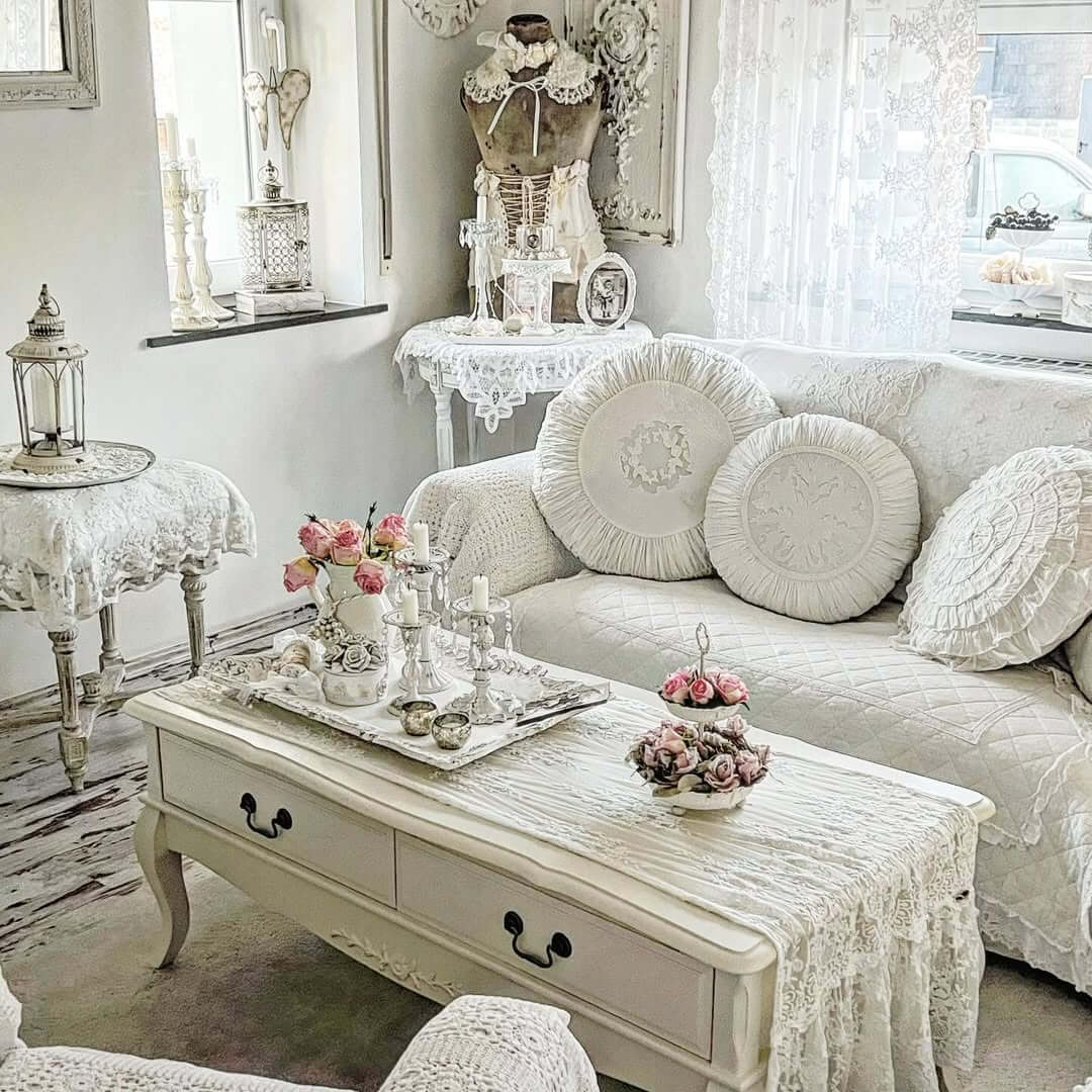 Ornate Tray Holds Silver Candlesticks and Floral Arrangements