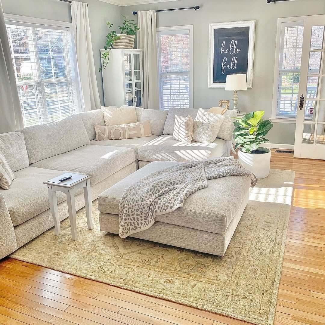 Layered Rugs Define the Seating Area