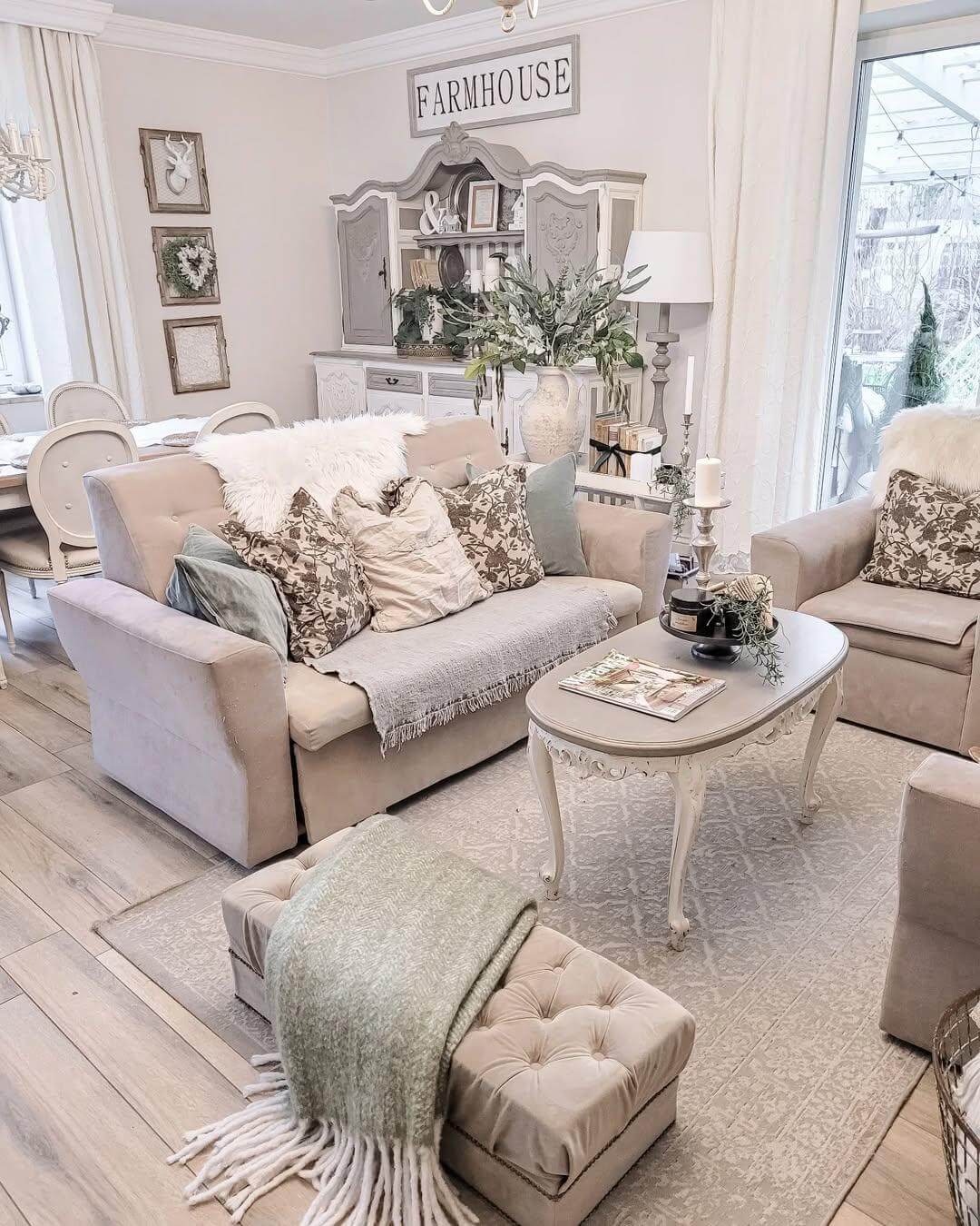Tufted Ottoman with Fringe Throw Adds Cozy Texture
