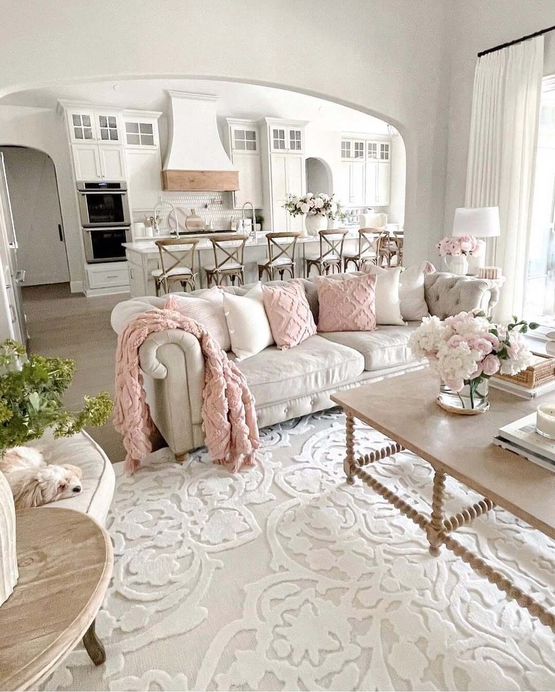 Textured Pink Throw Pillows Add Cozy Comfort to a Neutral Sofa