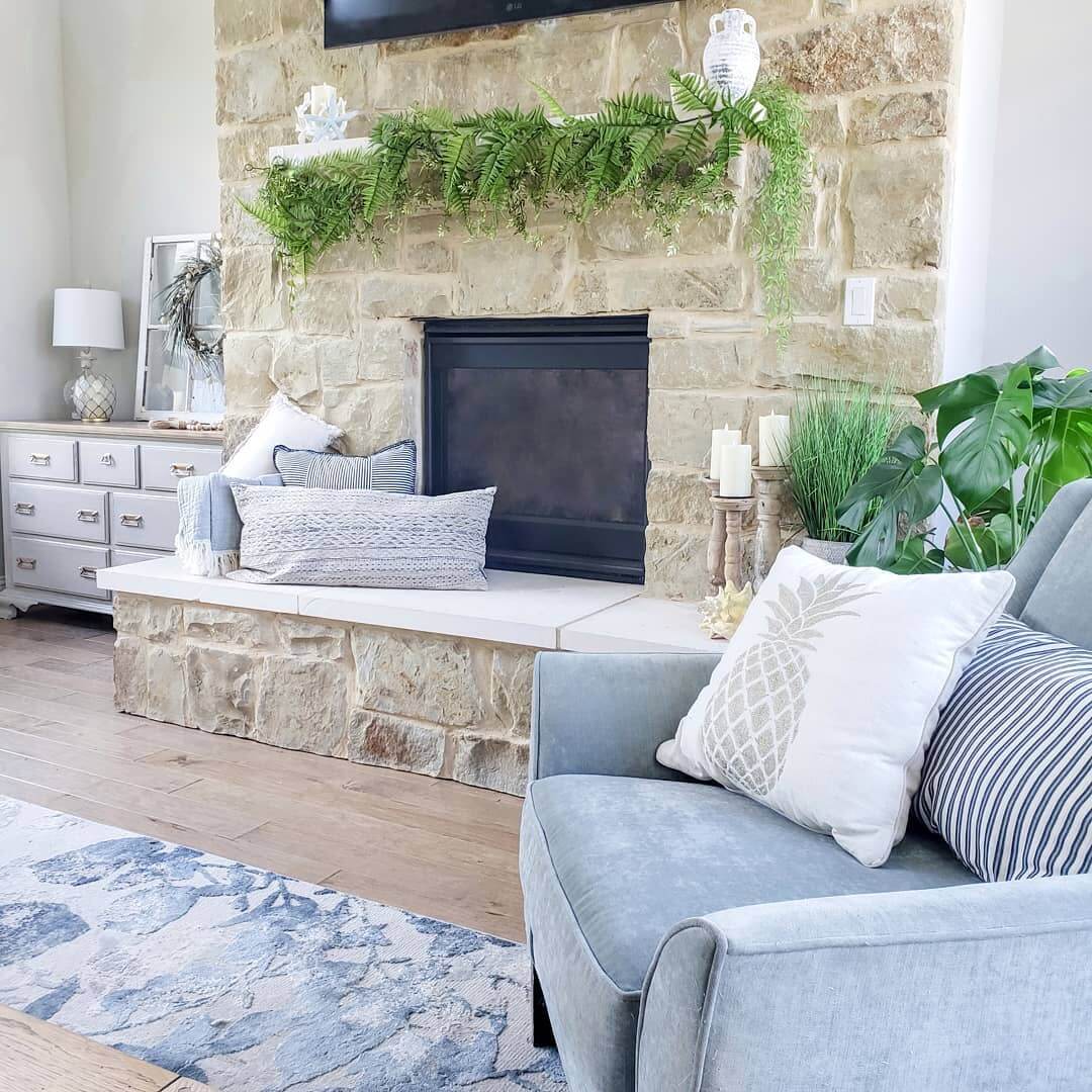 Soften a Stone Fireplace with a Fern Garland