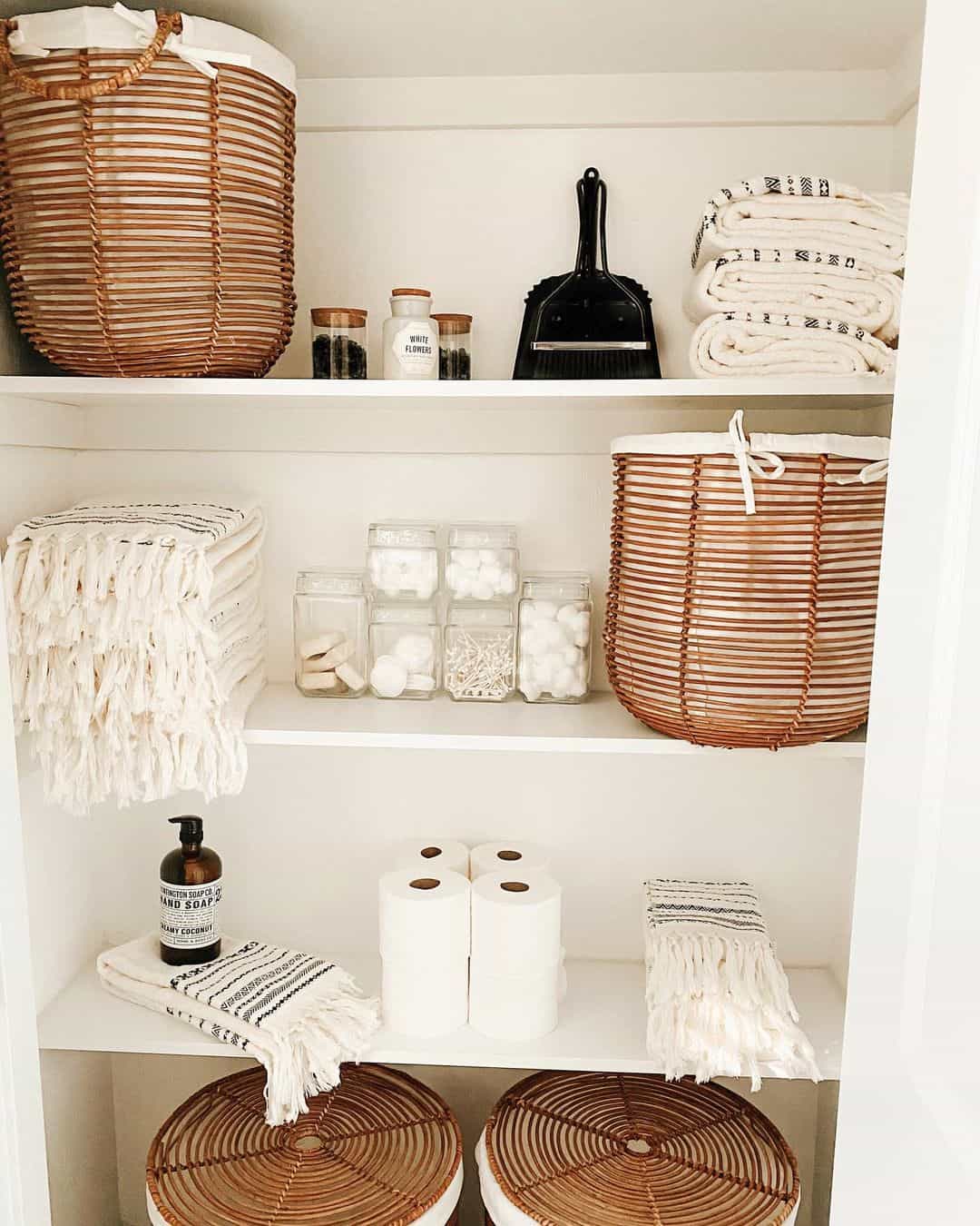 Contain Linens and Toiletries in Woven Baskets