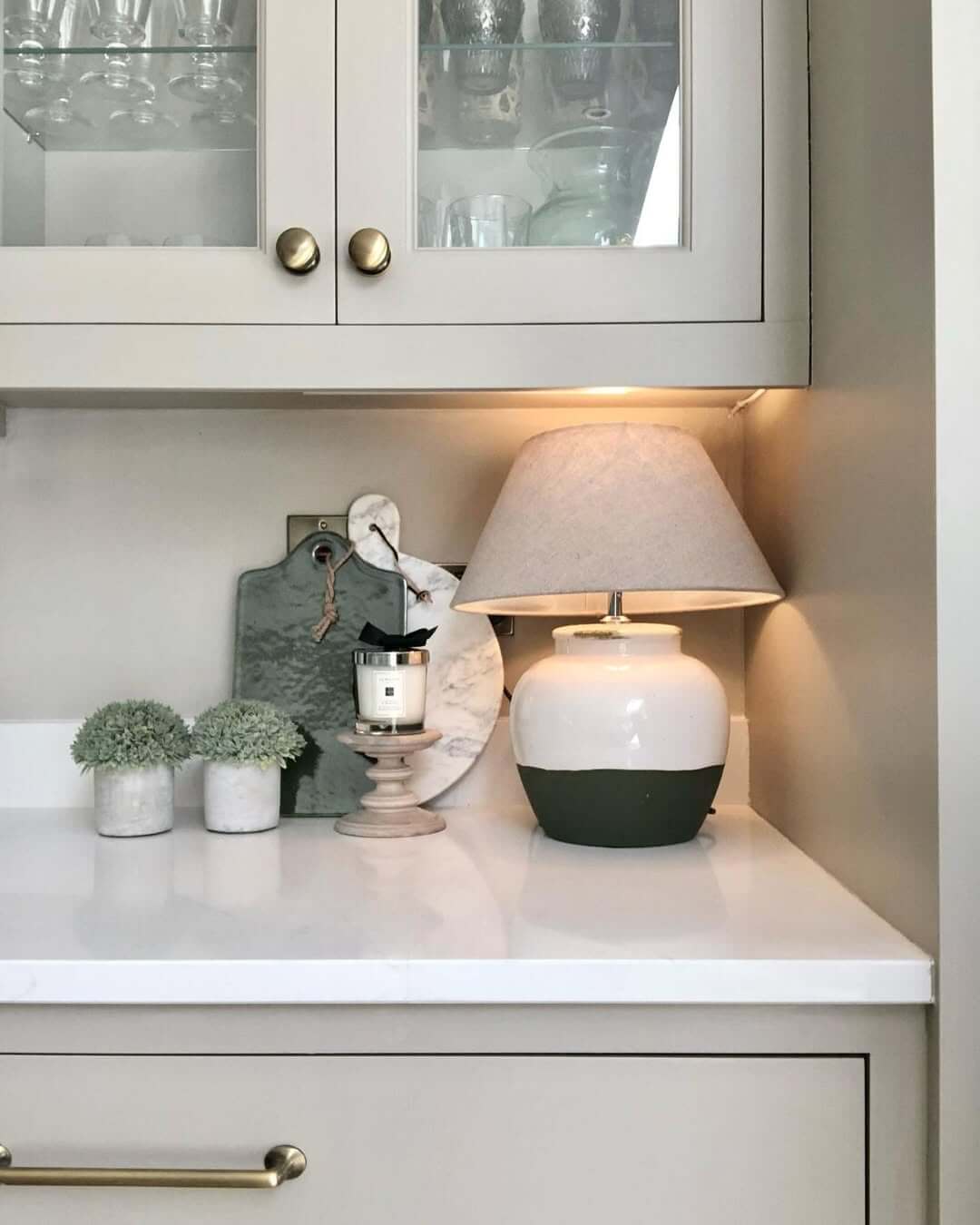 Two-Tone Ceramic Lamp Adds Soft Ambiance to Countertop