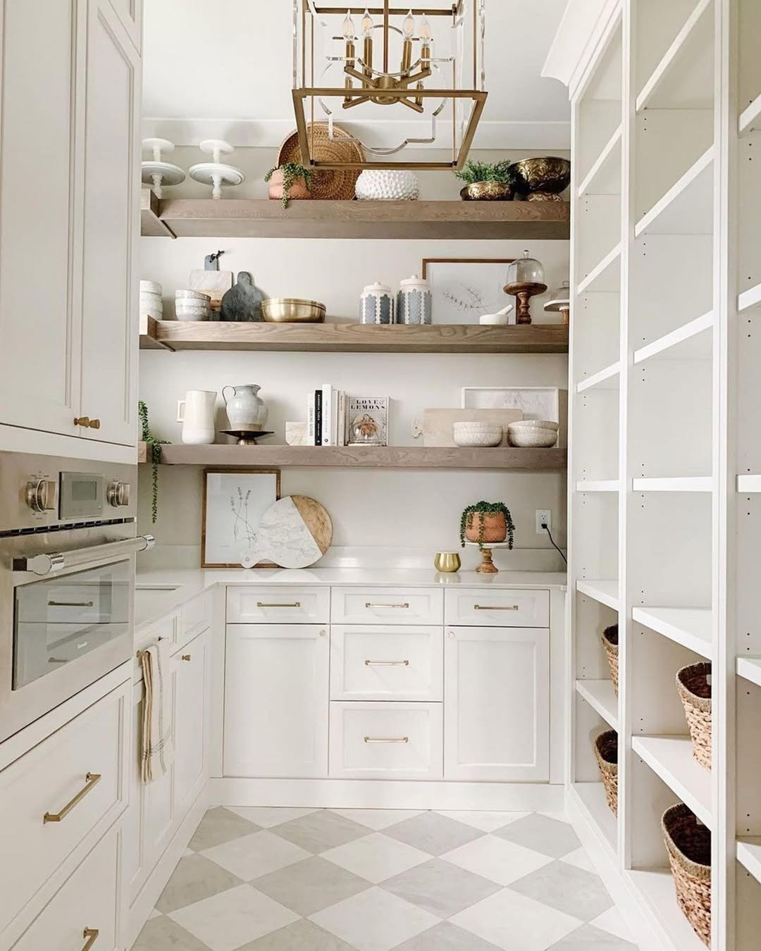 Wood Shelves With Varied Items For A Layered Pantry Display