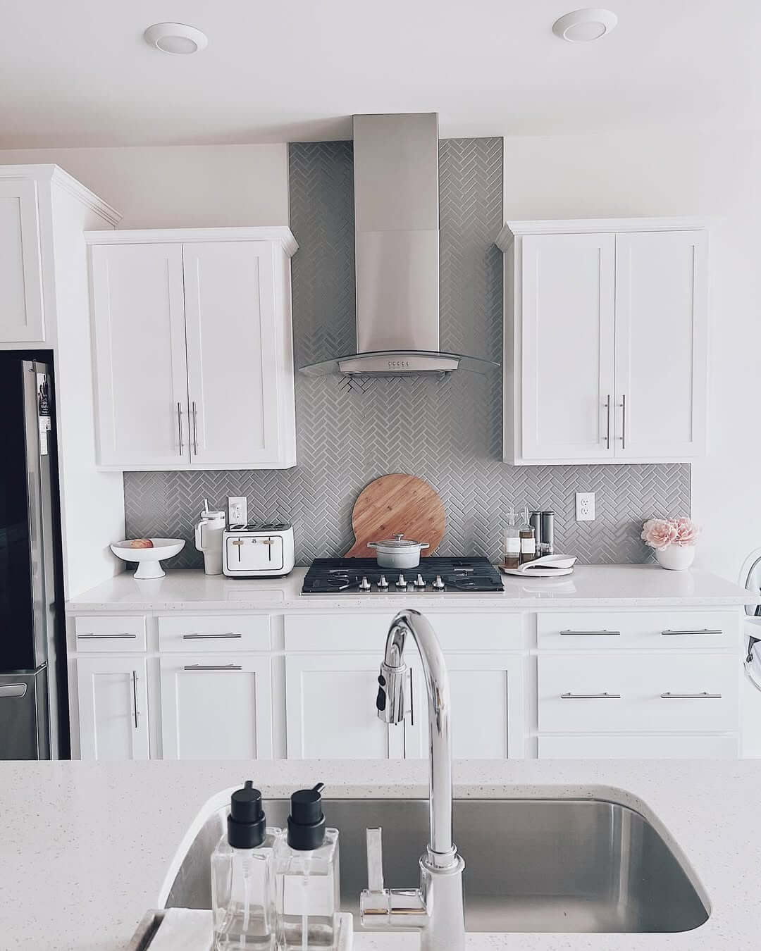 Herringbone Tile Backsplash for Subtle Texture