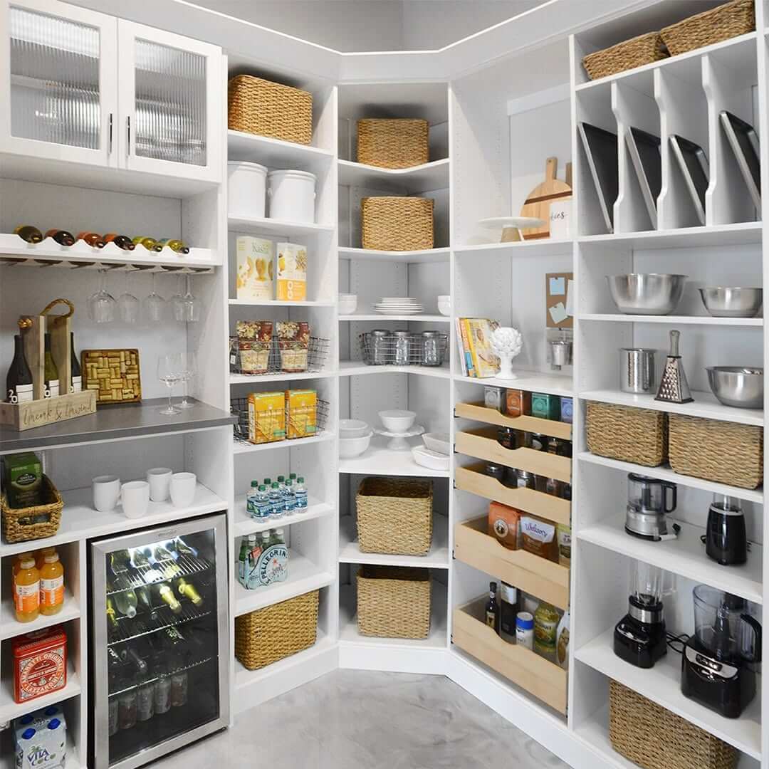 Pull-Out Wooden Drawers Organize Pantry Staples by Category