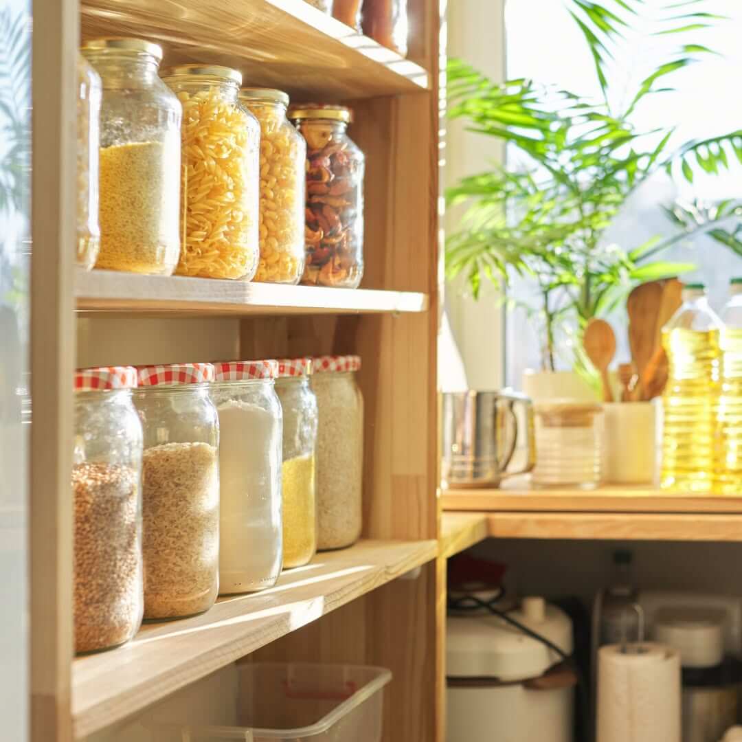 Glass Jars with Gingham Lids Keep Dry Goods Neat and Charming