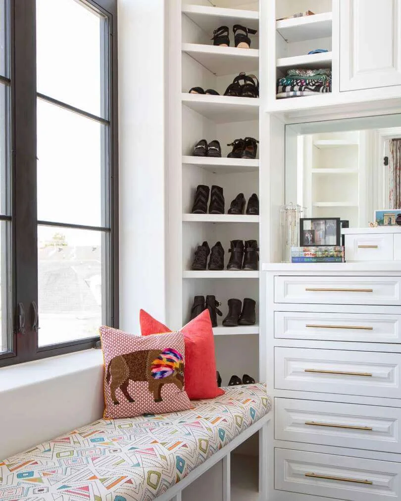 Corner Built-In Shelving for Displaying Boots and Heels