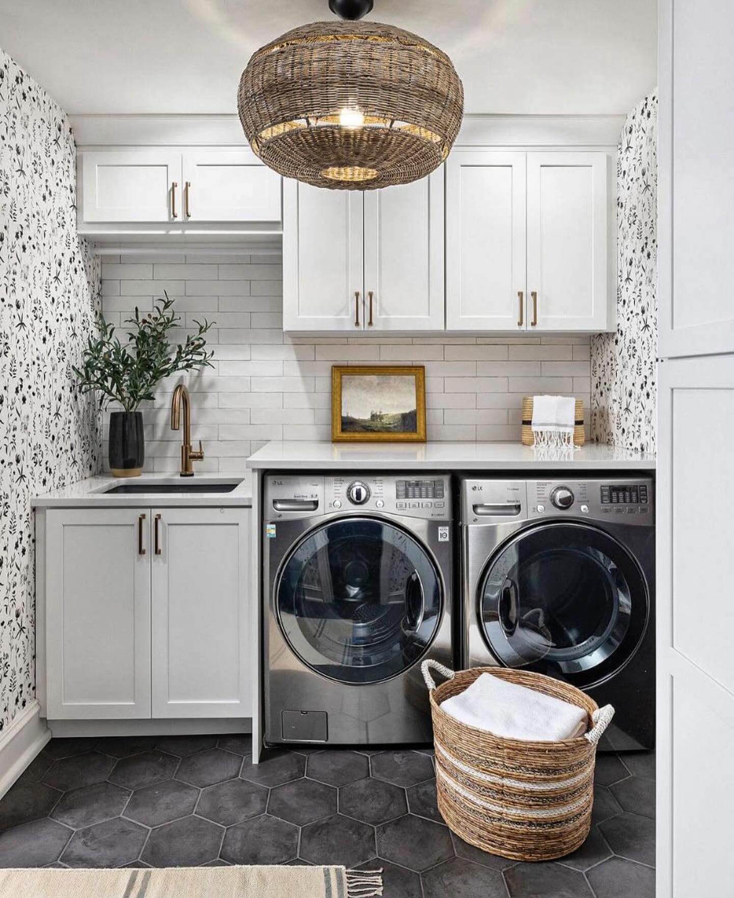 Botanical Wallpaper Adds Pattern to Small Laundry Spaces