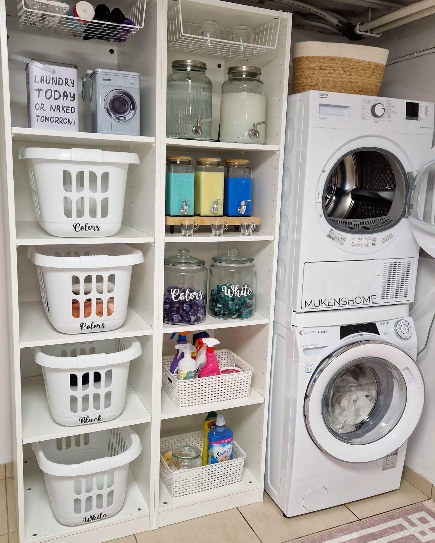 Labeled Baskets for Sorting Laundry by Color
