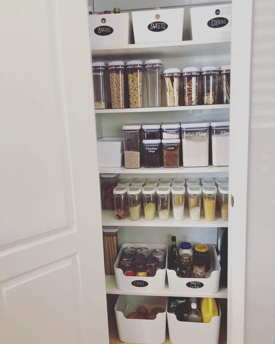 White Bins With Chalkboard Labels for Canned Goods