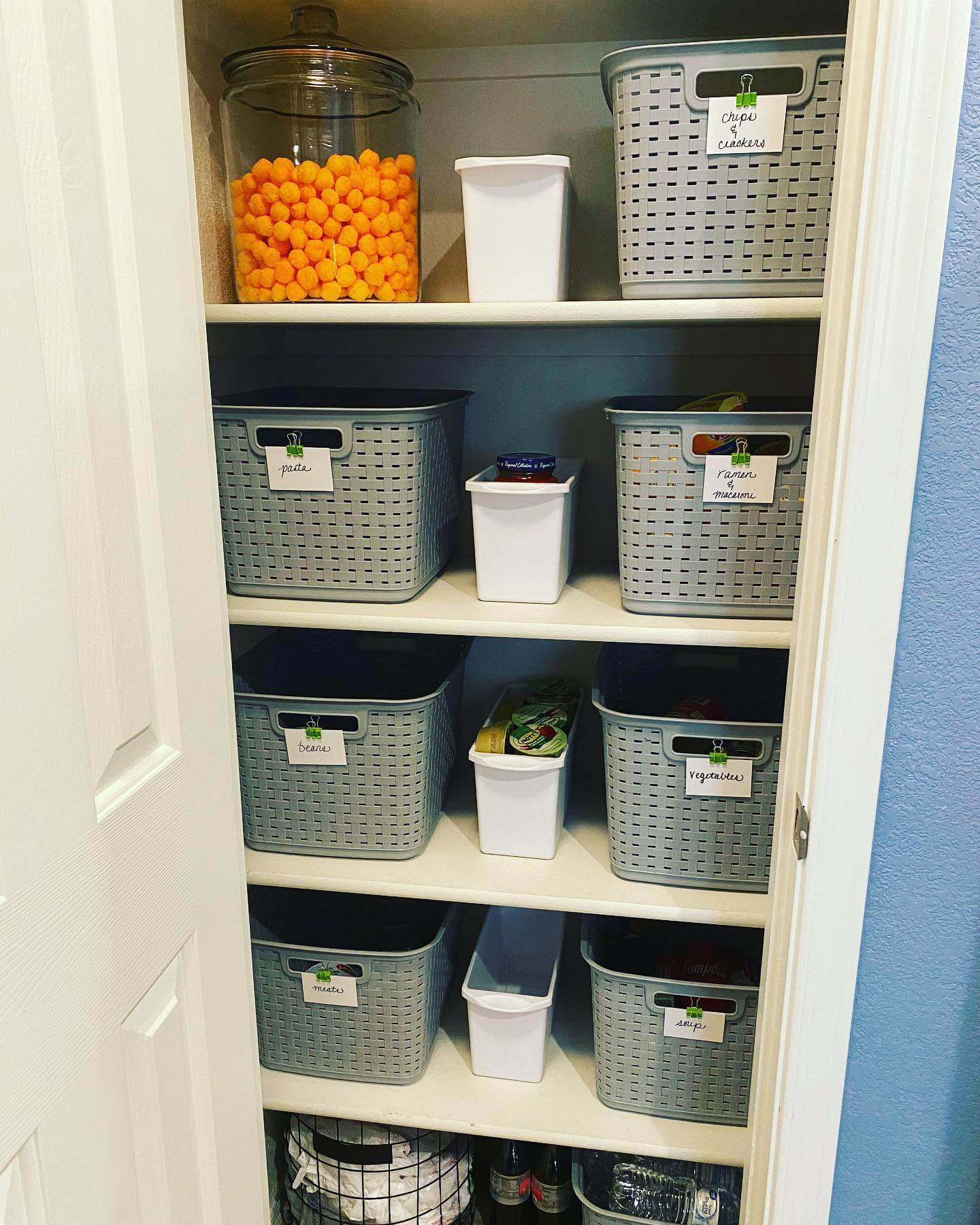 Gray Woven Bins With Clip-On Labels