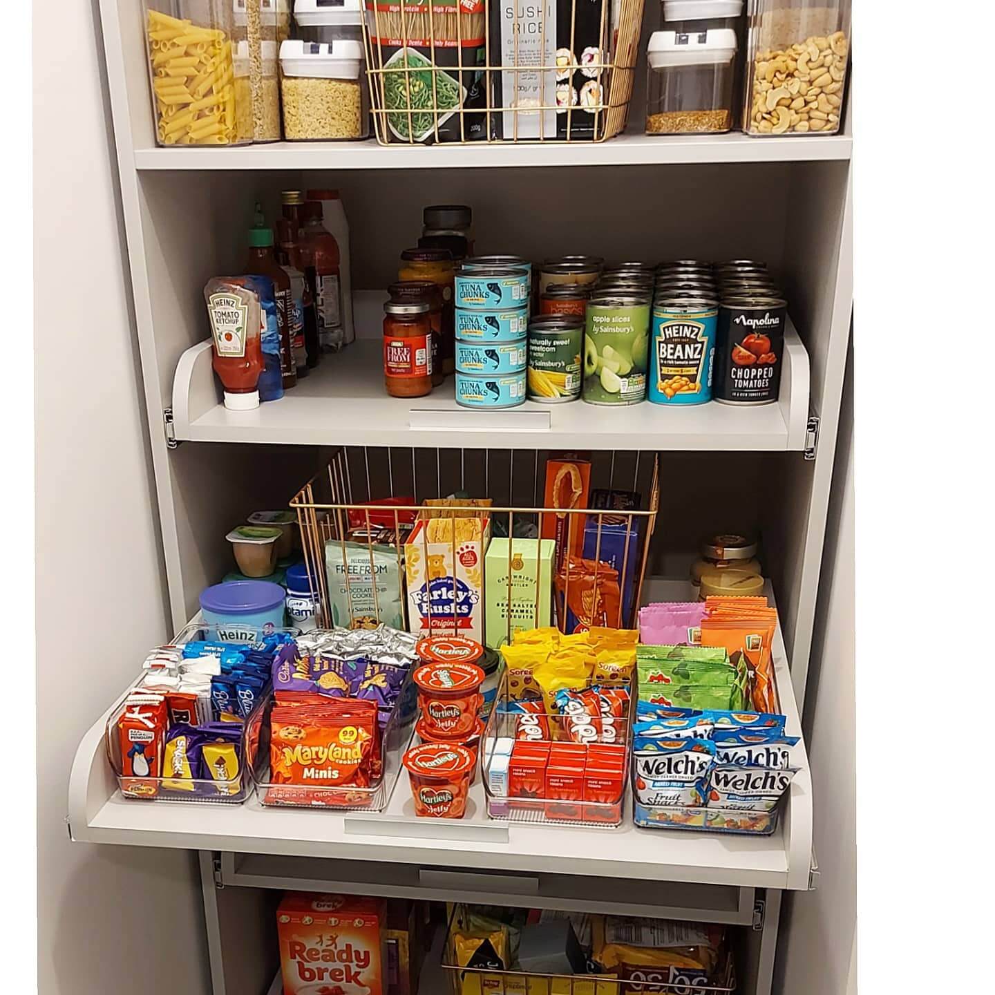 Gold Wire Baskets for Open-Shelf Snack Displays
