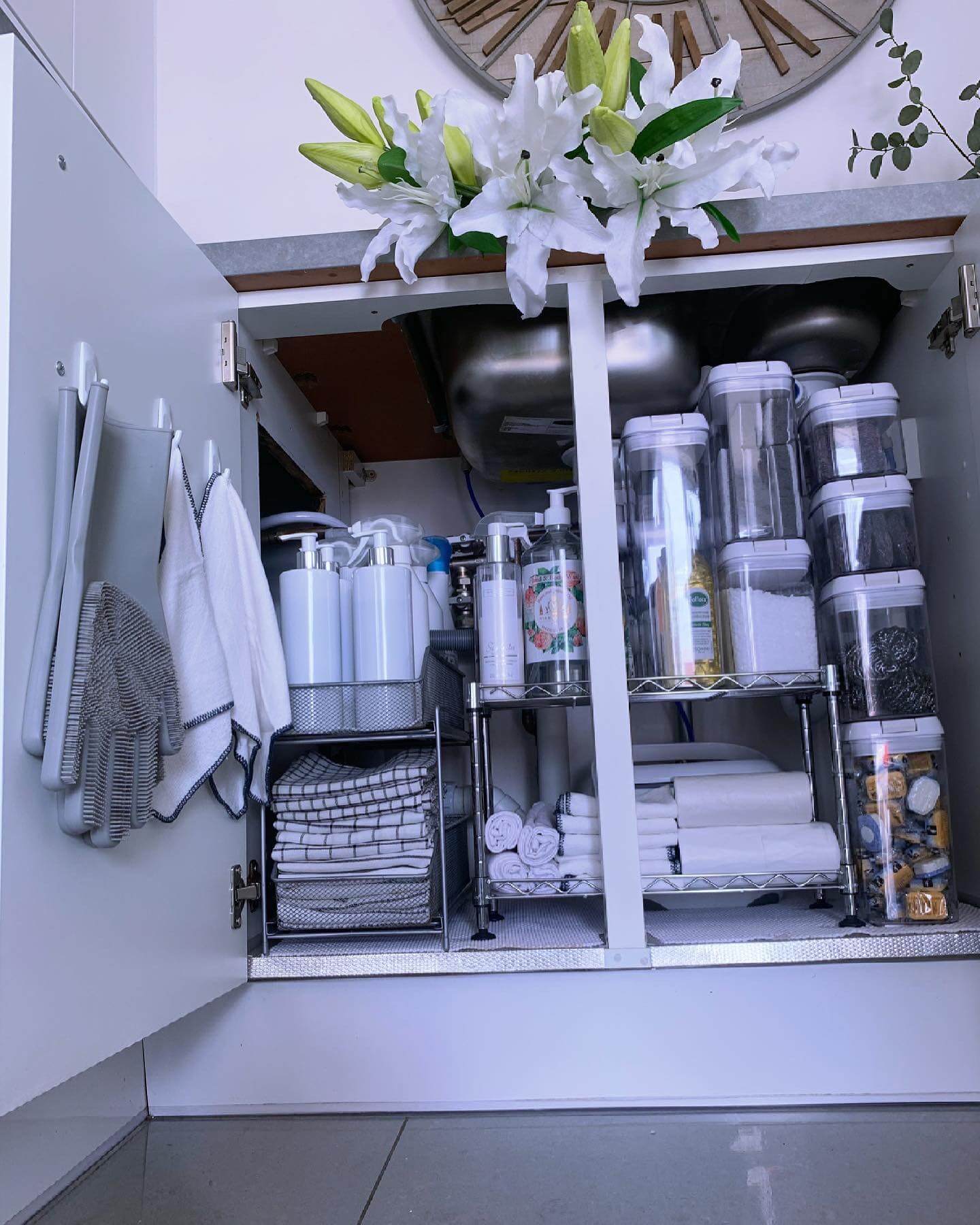 Stackable Clear Canisters Keep Sink Supplies Visible