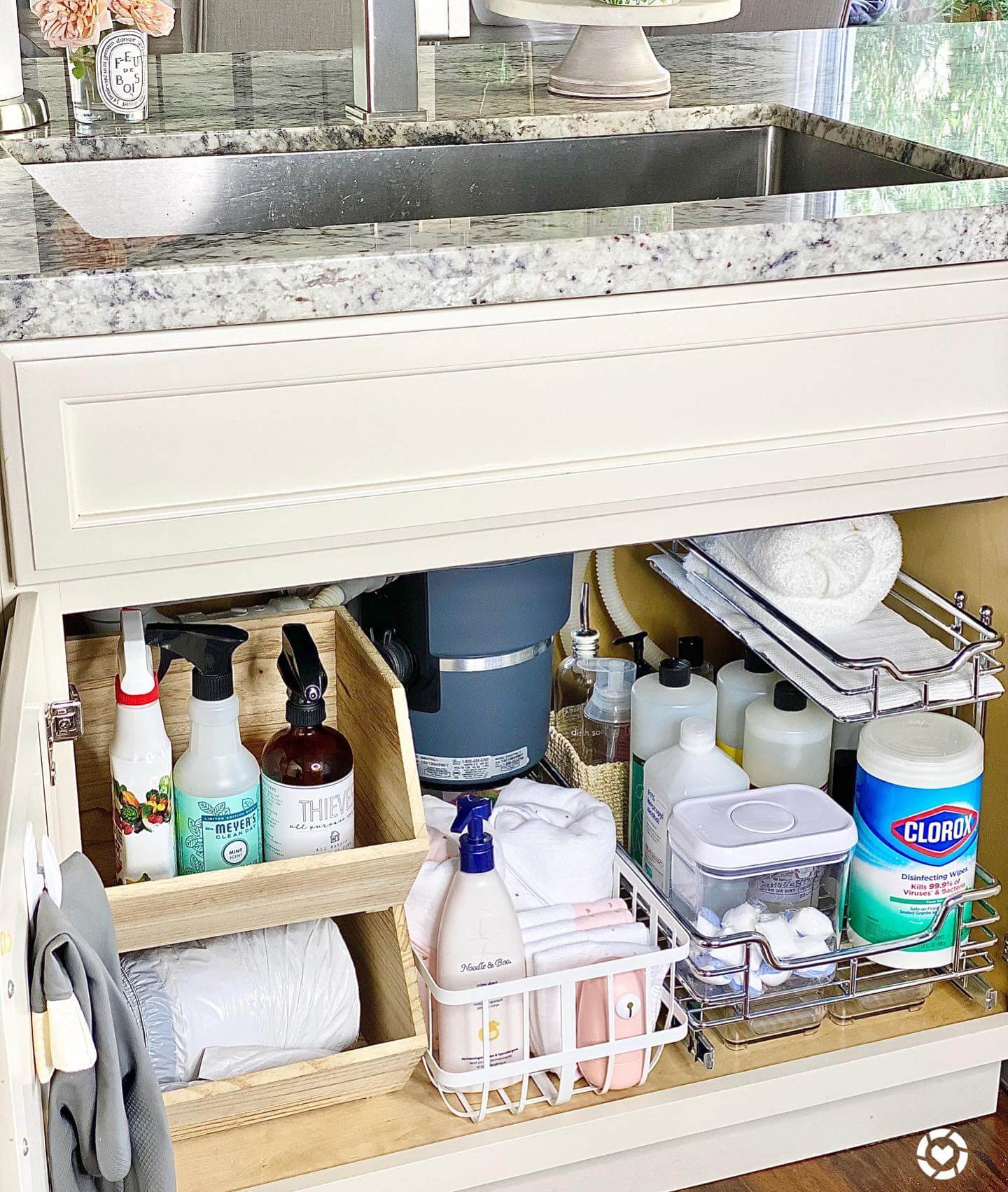 Access Cleaning Supplies with Tiered Pull-Out Baskets