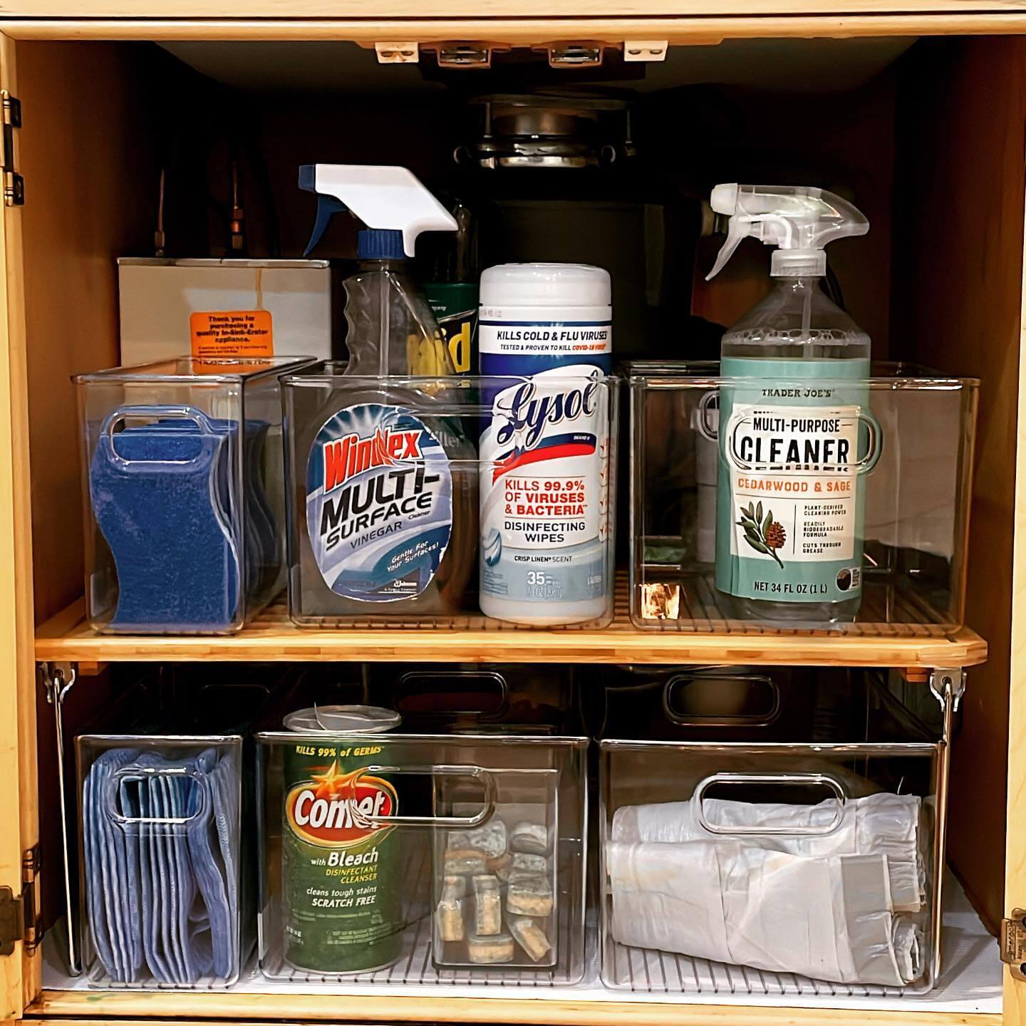 Contain Cleaning Pods and Wipes in Clear Bins